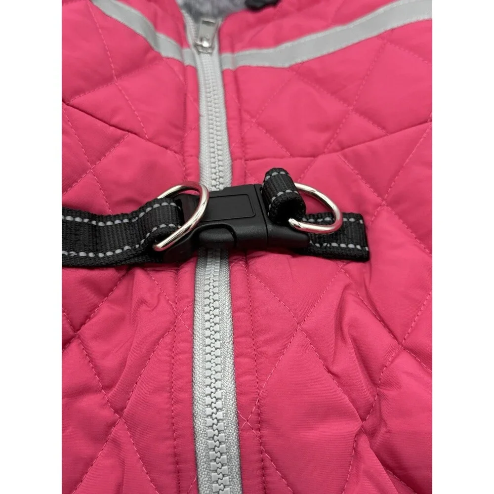 Quilted Windproof Dog Jacket Fleece Vest with a built-in harness Size‎ 3X Pink